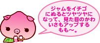ジャムをイチゴにぬるとツヤツヤになって、見た目のかわいさもアップするもも〜。