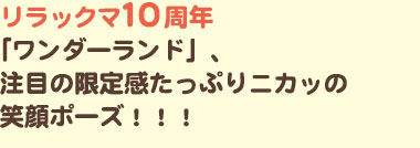 リラックマ10周年
「ワンダーランド」、
注目の限定感たっぷりのニカッの笑顔のポーズ！！